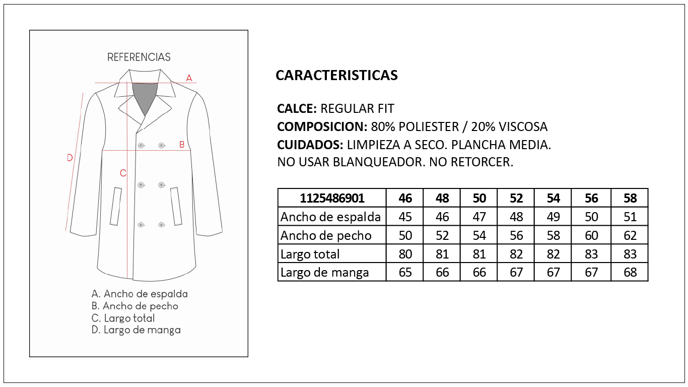 Tabla de Medidas Gabanes Britches